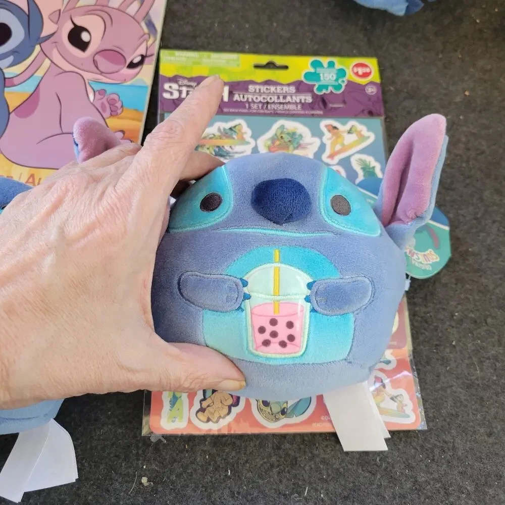 Lot Of 4 Stitch Disney Plush‎ Stuffed Also Stickers And Book